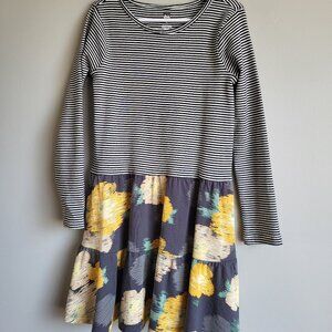 Black and white striped yellow floral Tea dress size 6